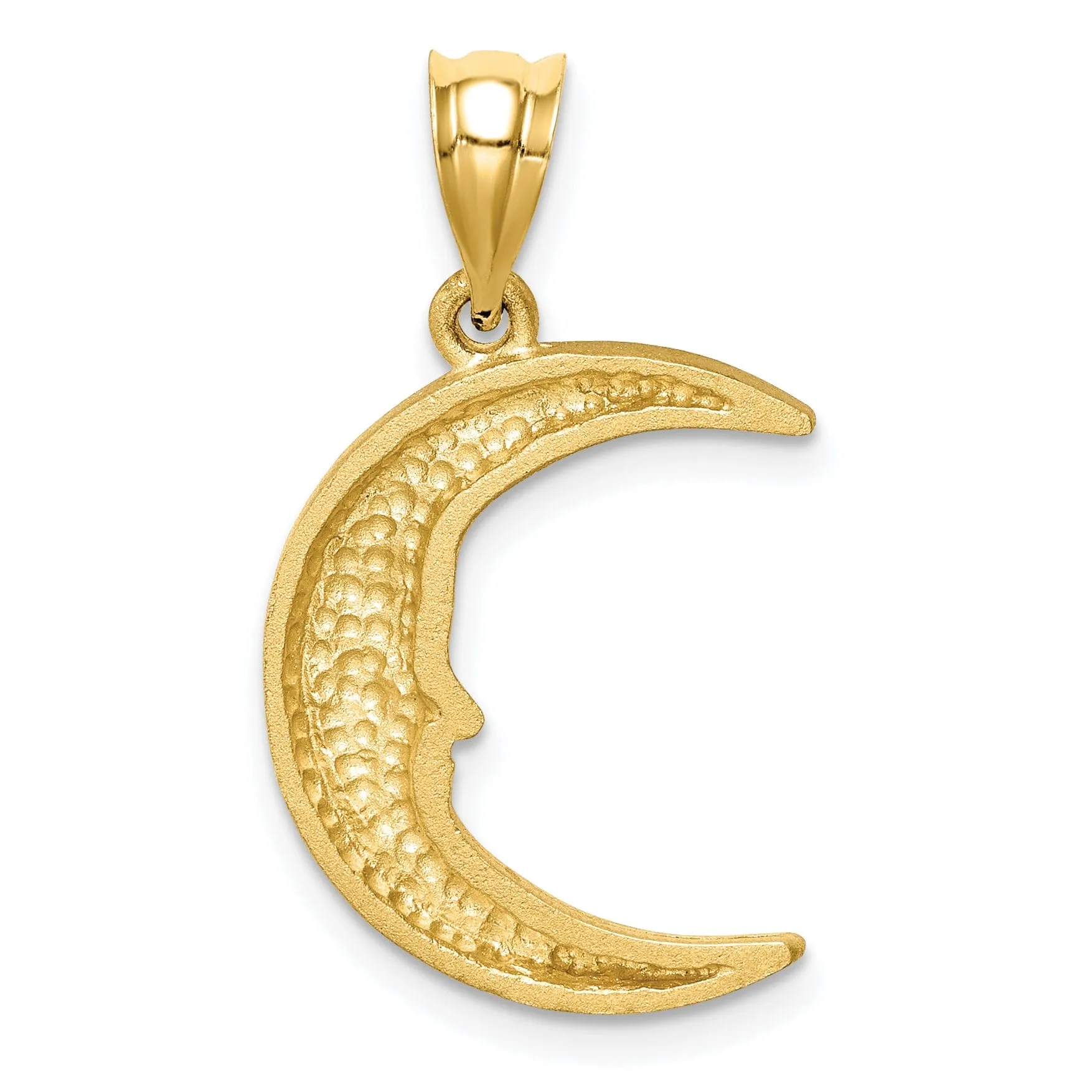 14k Yellow Gold Solid Textured Satin Diamond Cut Polished Finish Moon with Face Design Charm Pendant