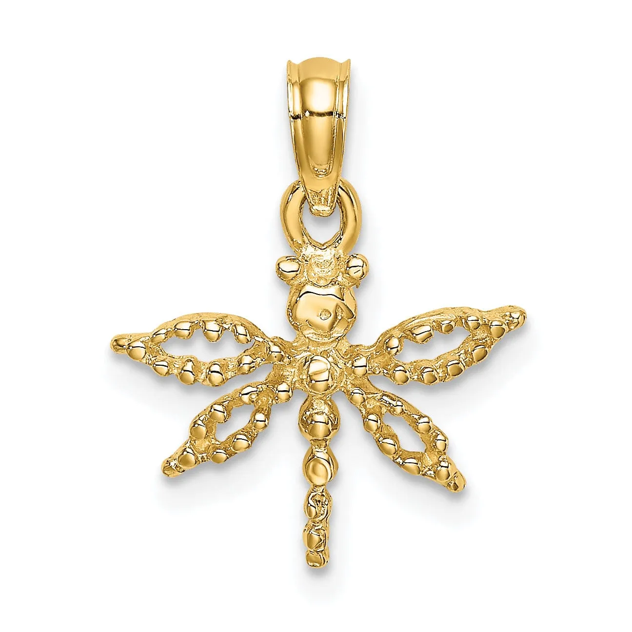 14K Yellow Gold Textured Polished Finish 2-Dimensional Mini Dragonfly With Cut Out Design Wings Charm Pendant