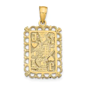 14K Yellow Gold Textured Polished Finish Jacks Of Hearts Playing Card Design Charm Pendant