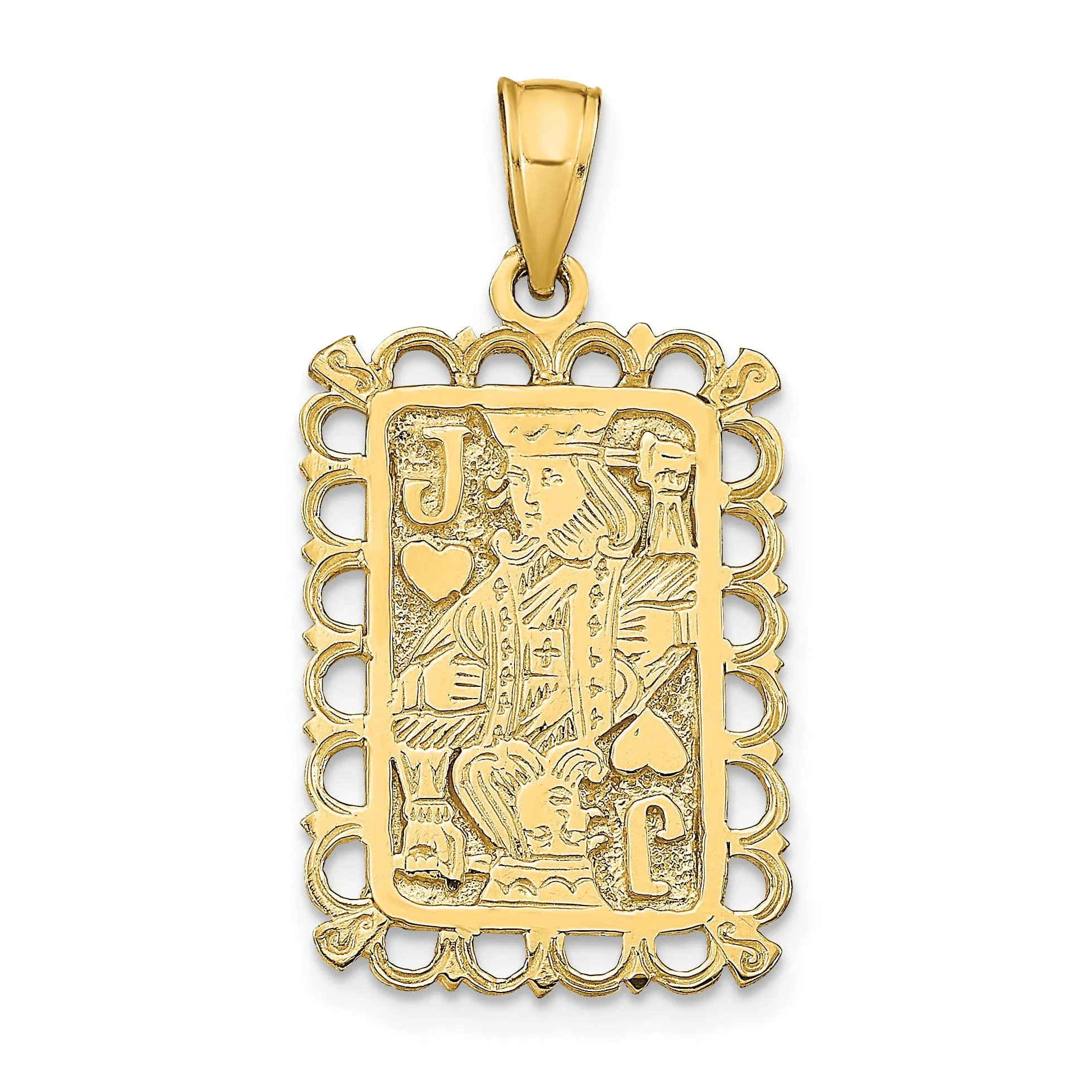 14K Yellow Gold Textured Polished Finish Jacks Of Hearts Playing Card Design Charm Pendant