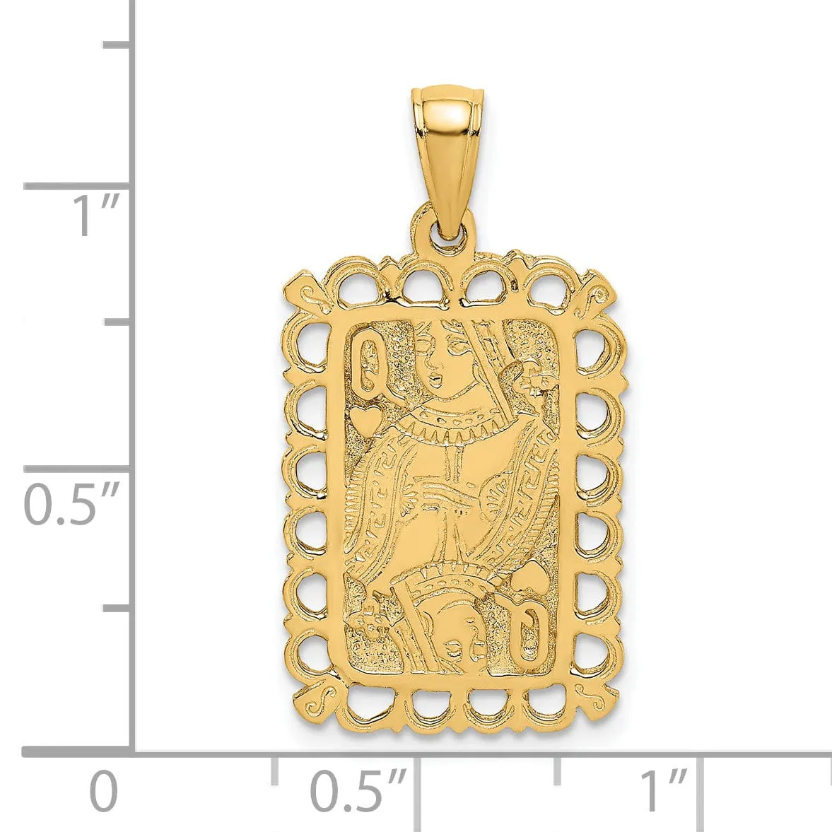 14K Yellow Gold Textured Polished Finish Queen Playing Card Design Charm Pendant