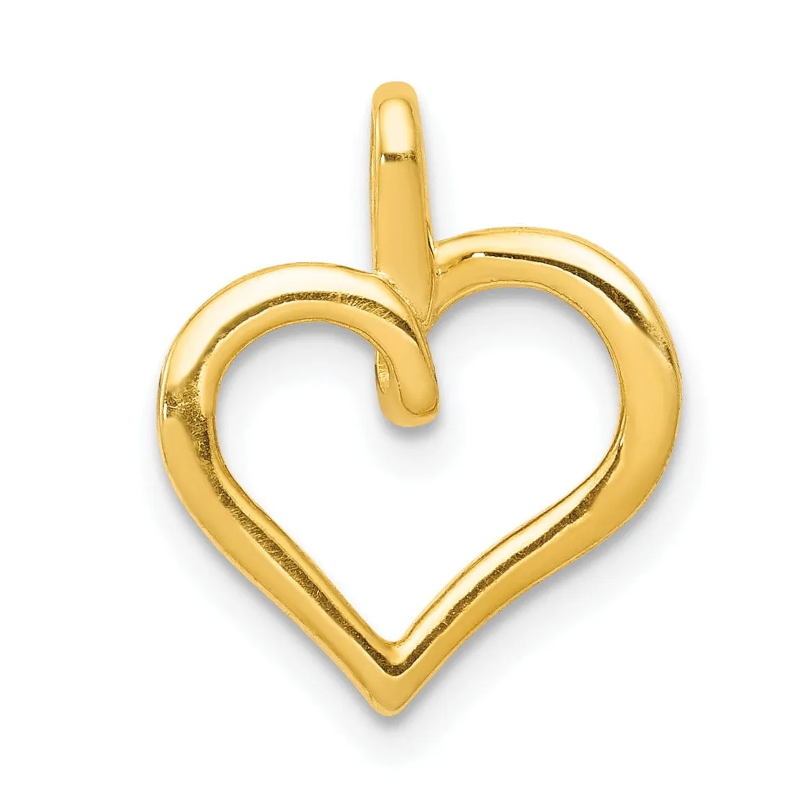 14k Yellow Gold, White Rhodium Closed Back Polished Finish 0.044 CT Diamond Fancy Heart Design Charm Pendant