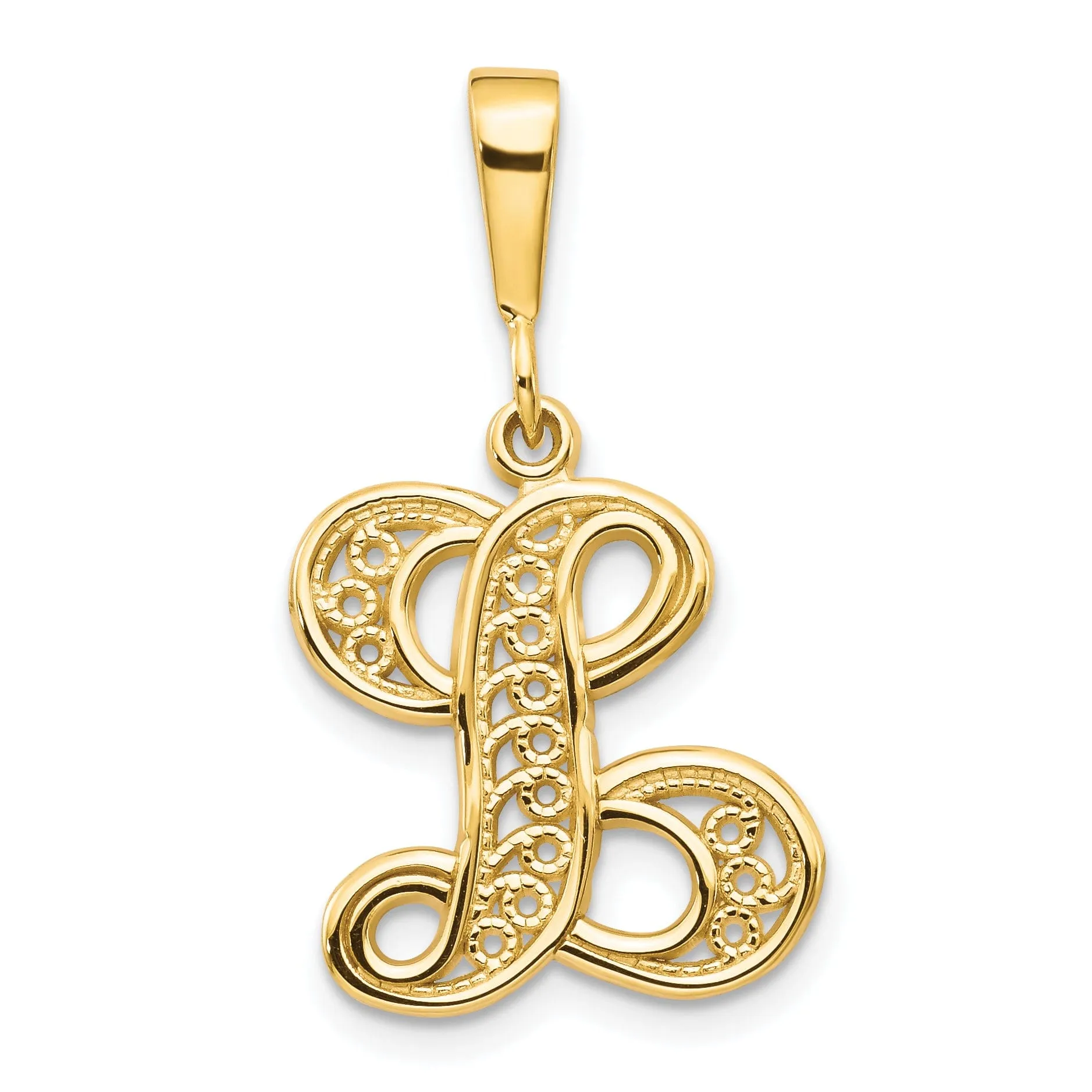 14K Yellow GoldFancy Filigree Script Design Letter L Initial Pendant