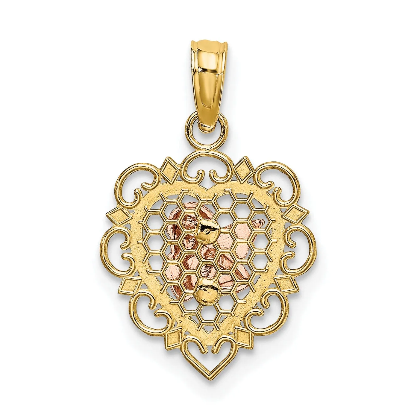 14K Yellow Rose Gold White Rhodium Heart Shape Angel Medal Pendant