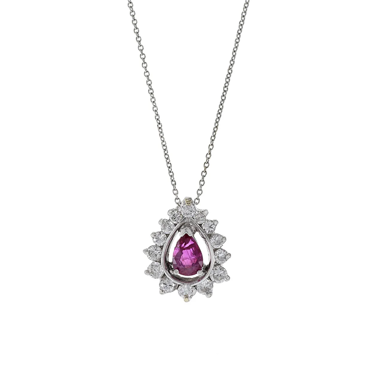 14KT White Gold Pear Shaped Ruby And Diamond Pendant