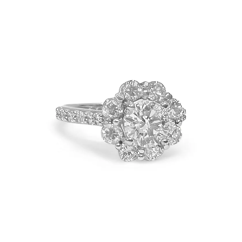 1.75ctw Round Brilliant Cut Natural Diamond Cluster Engagement Ring in Platinum