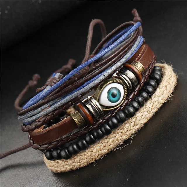 17KM 2016 Boho Women Fashion Leather Bracelets&Bangles 4 PCS Wristband Anchors Jewelry Vintage Charm Pulseira Masculina