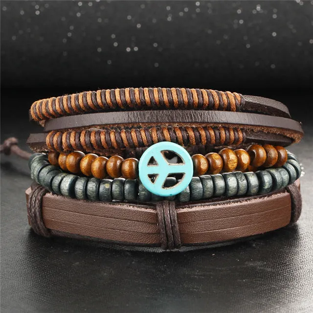 17KM 2016 Boho Women Fashion Leather Bracelets&Bangles 4 PCS Wristband Anchors Jewelry Vintage Charm Pulseira Masculina