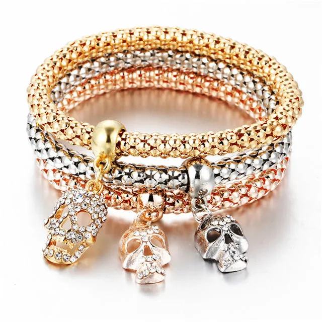 17KM Fashion Gold Color Crystal Skull Bracelet & Bangle 2017 New 3 PCS/Set Charm Luxury Love Anchors Heart Women Bracelet Gift