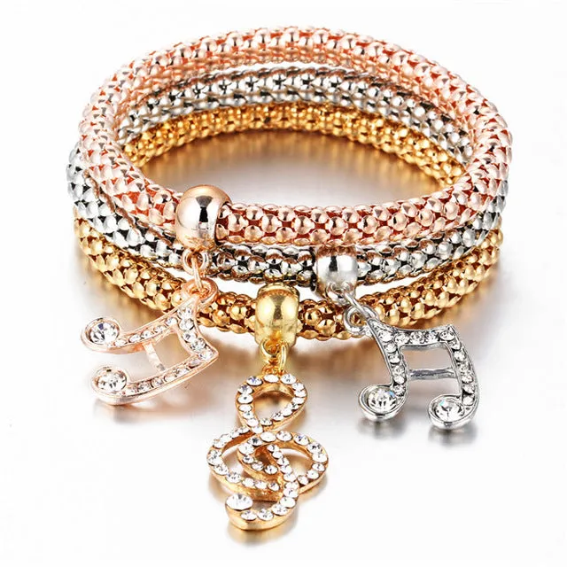 17KM Fashion Gold Color Crystal Skull Bracelet & Bangle 2017 New 3 PCS/Set Charm Luxury Love Anchors Heart Women Bracelet Gift