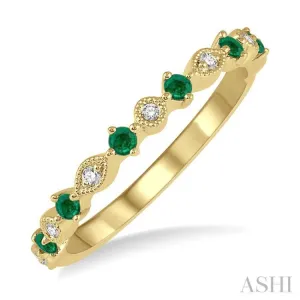 1.80 MM Round Cut Emerald and 1/20 Ctw Round Cut Diamond Precious Half Eternity Wedding Band in 14K Yellow Gold