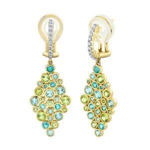 18K Gold Bubble Earrings with Topaz, Peridot and Diamond