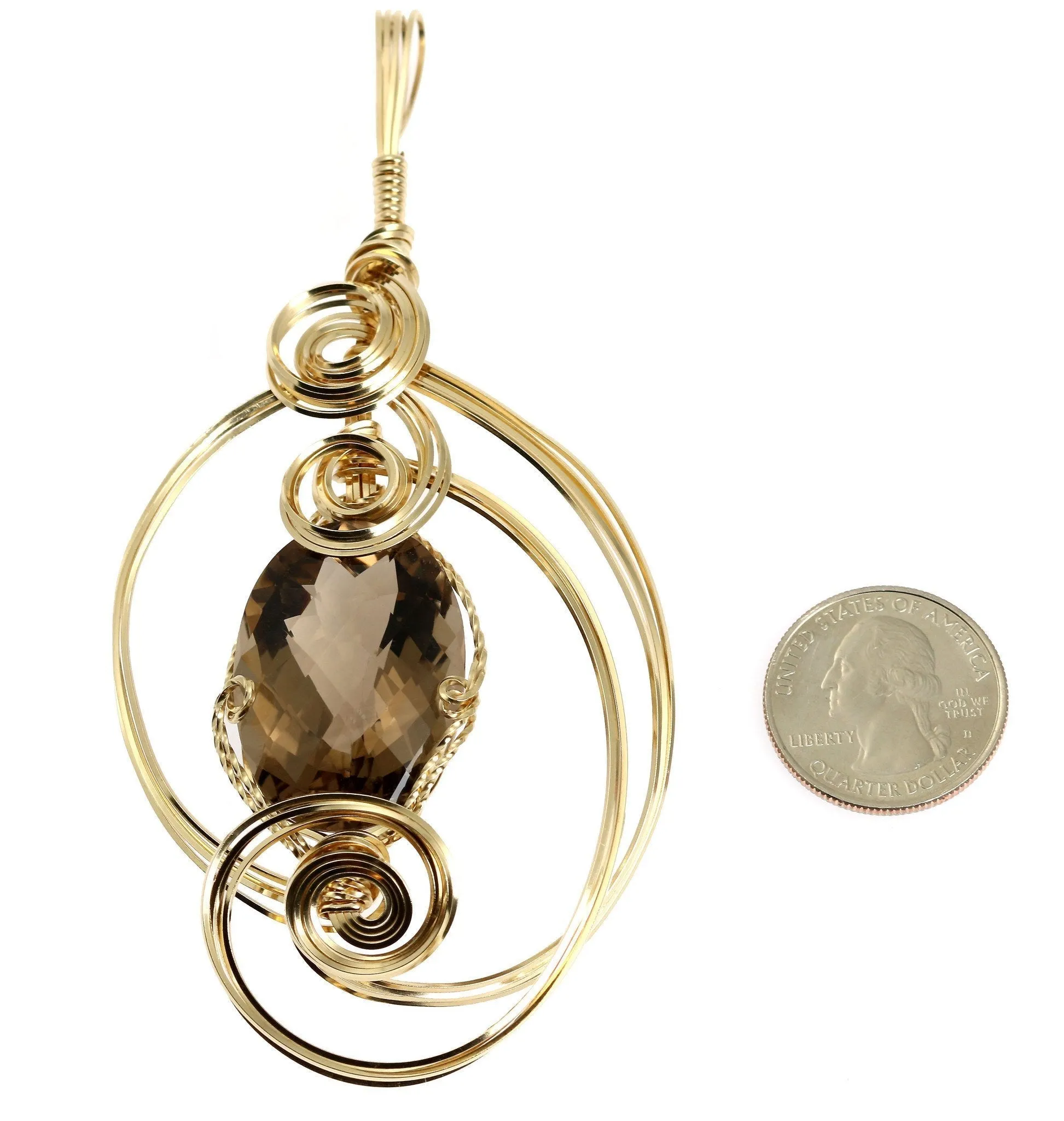 65 CT Smoky Quartz 14K Gold-filled Wire Wrapped Pendant