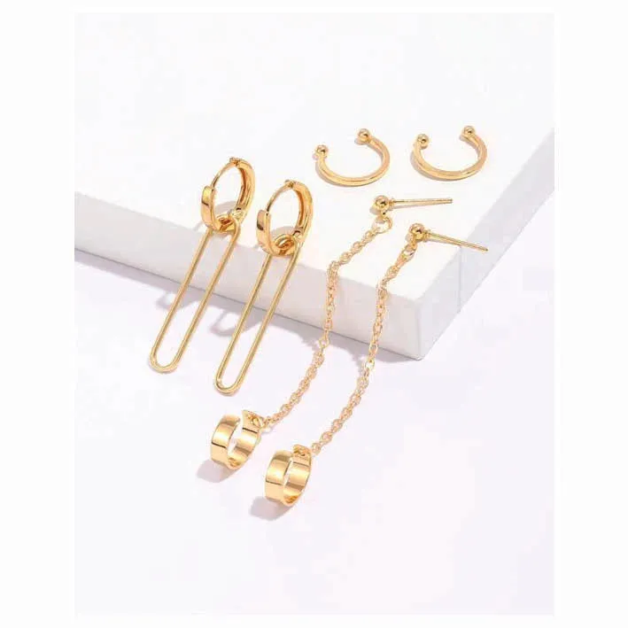 6pcs Creative Chain Decor Geometric Earrings