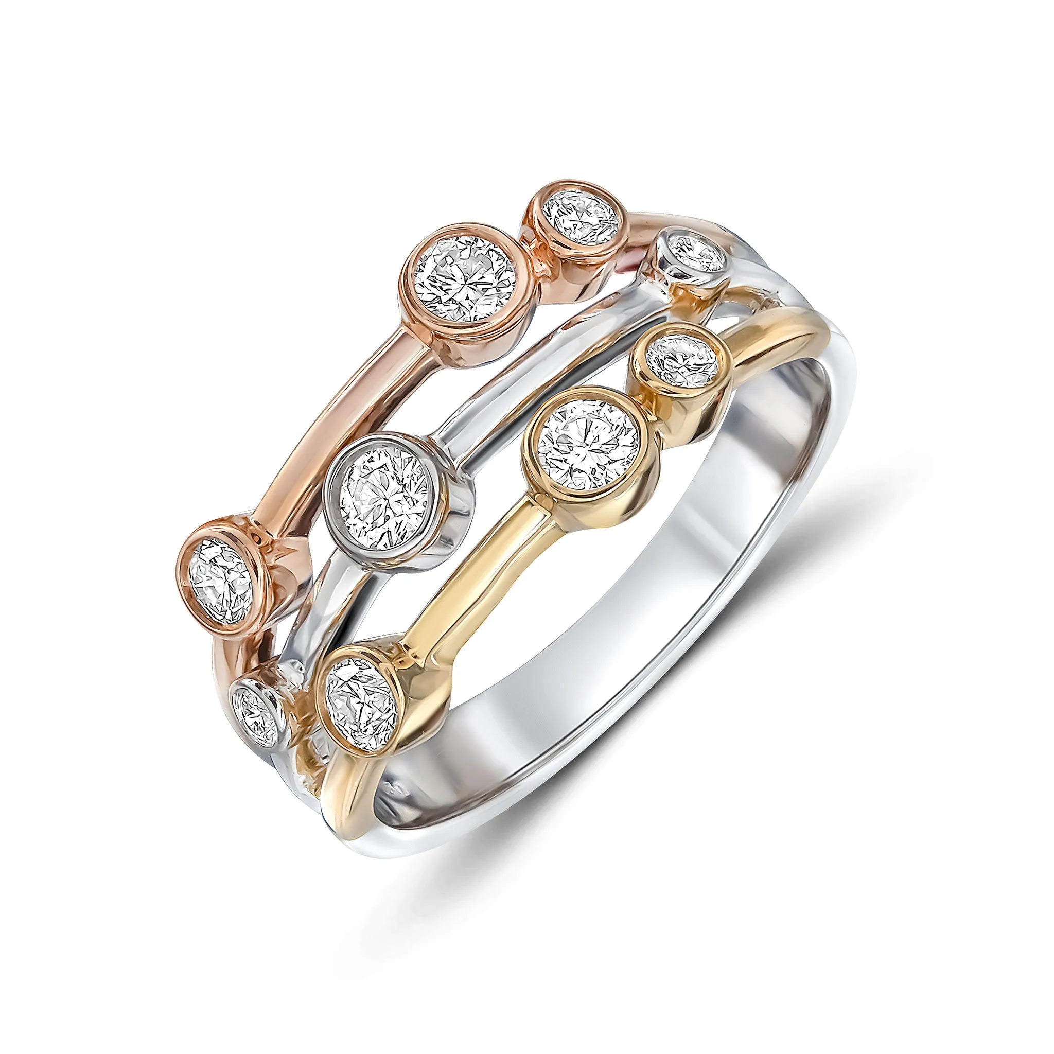 9K Three Colour Gold 0.50ct Diamond Bubble Ring