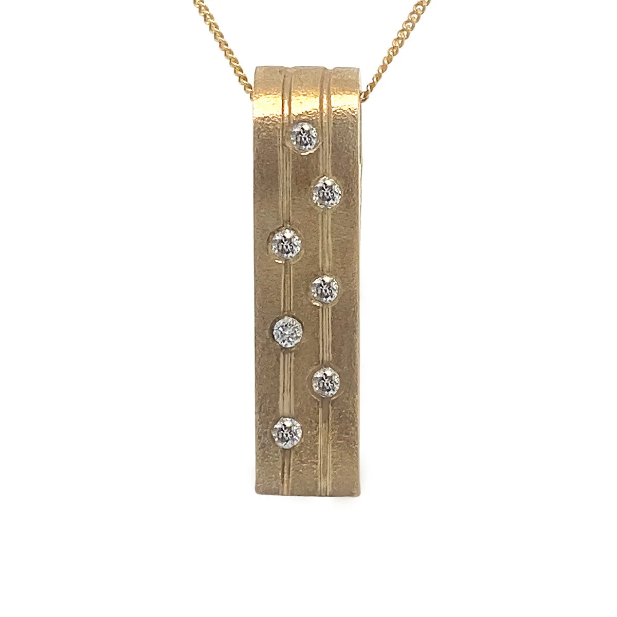 9K Yellow Gold Diamond Set Satin Bar Pendant