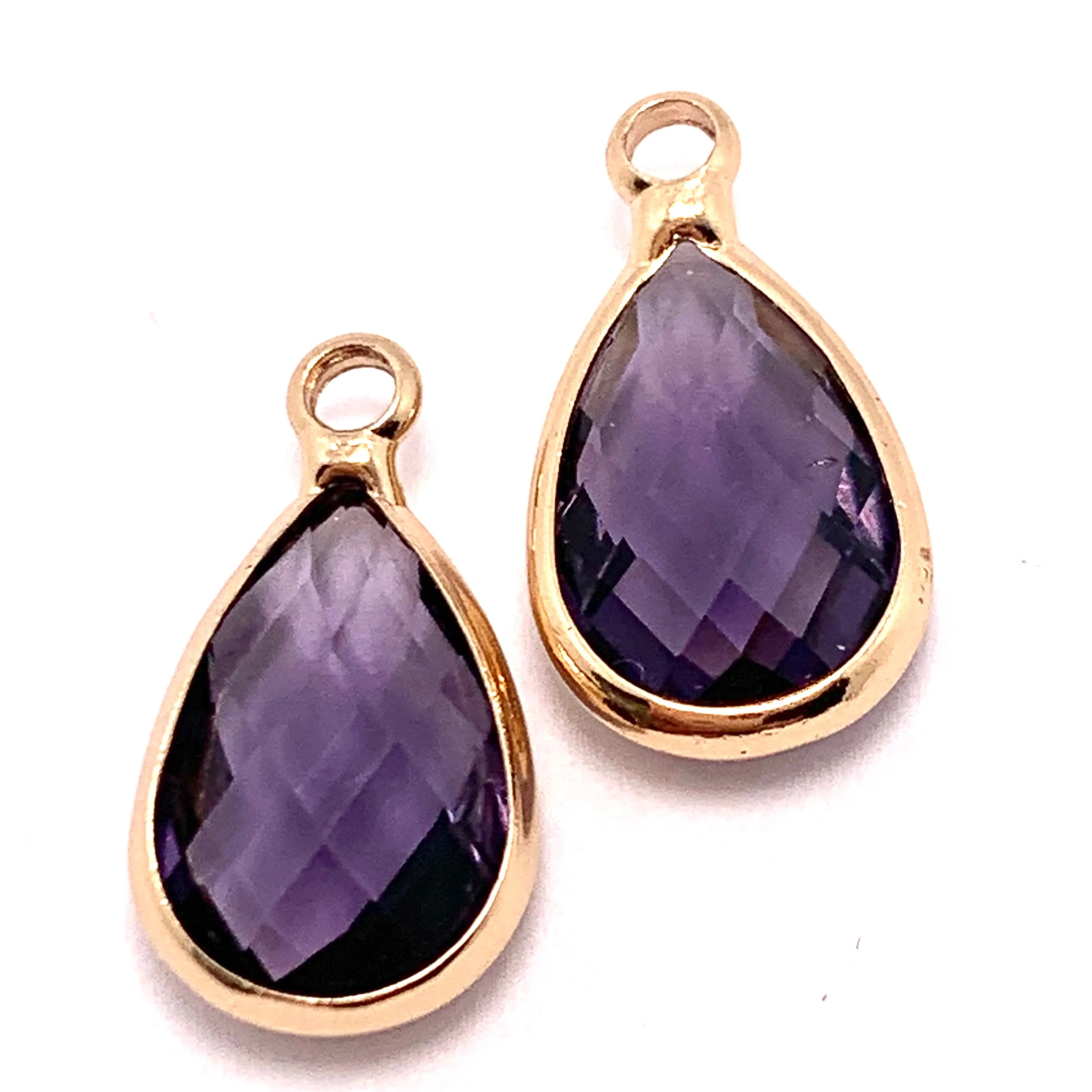 Amethyst Glass Drop Charm, 9x15mm