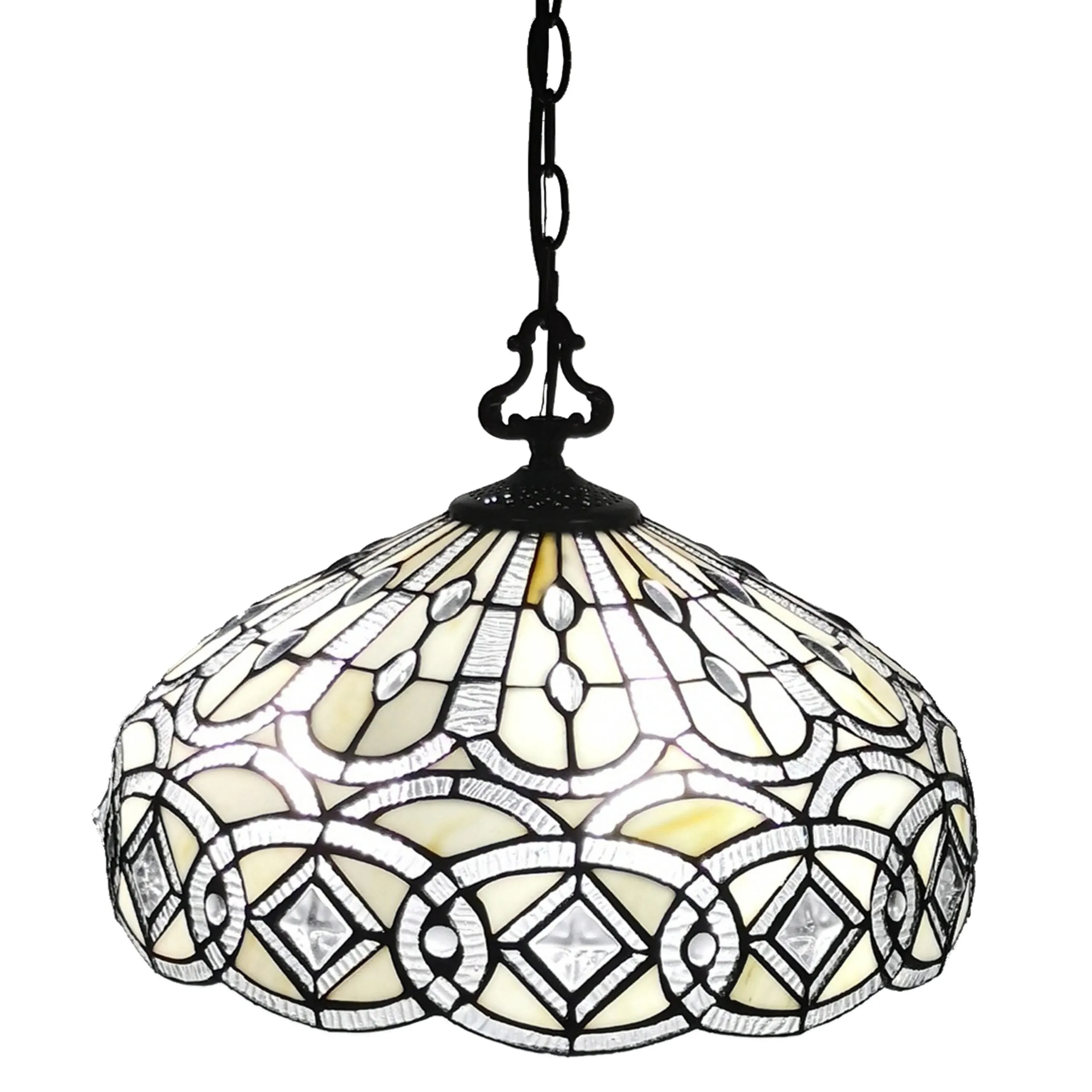 Amora Lighting AM295HL16B Tiffany Style White Hanging Lamp 16" Wide