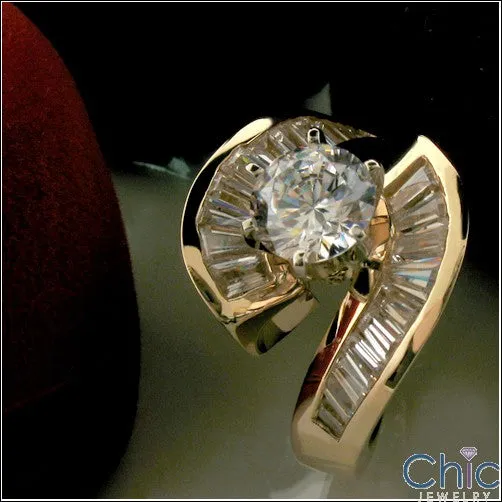 Anniversary 1.5 Round Center Channeled Baguettes Twist Cubic Zirconia Cz Ring