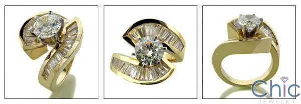 Anniversary 1.5 Round Center Channeled Baguettes Twist Cubic Zirconia Cz Ring