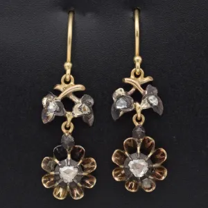 Antique 14K Yellow Gold 0.28 TCW Rose Cut Diamond Dangle Earrings