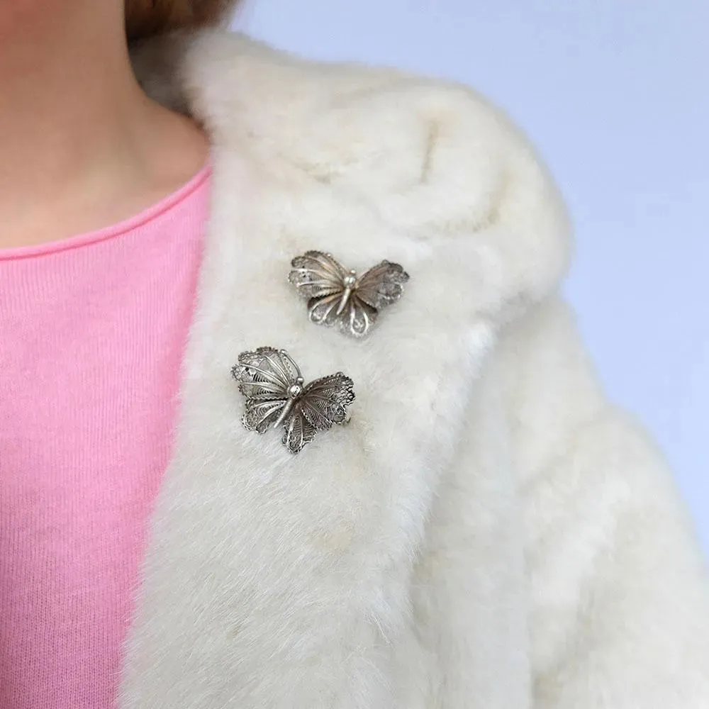 Antique Victorian Silver Filigree Butterfly Brooches