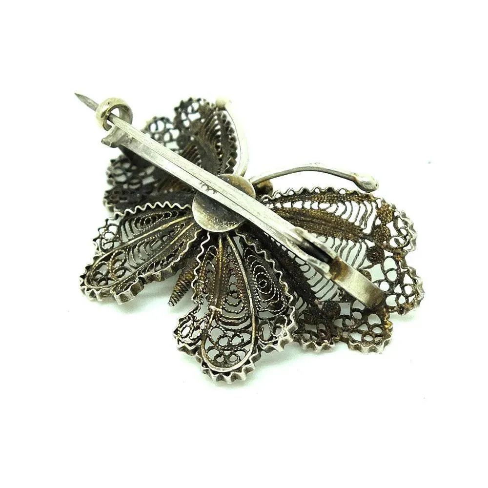 Antique Victorian Silver Filigree Butterfly Brooches