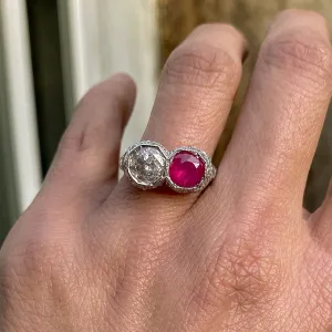 Art Deco Ruby & Diamond Twin Stone Ring