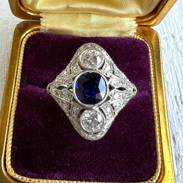 Art Deco Sapphire & Diamond Dinner Ring