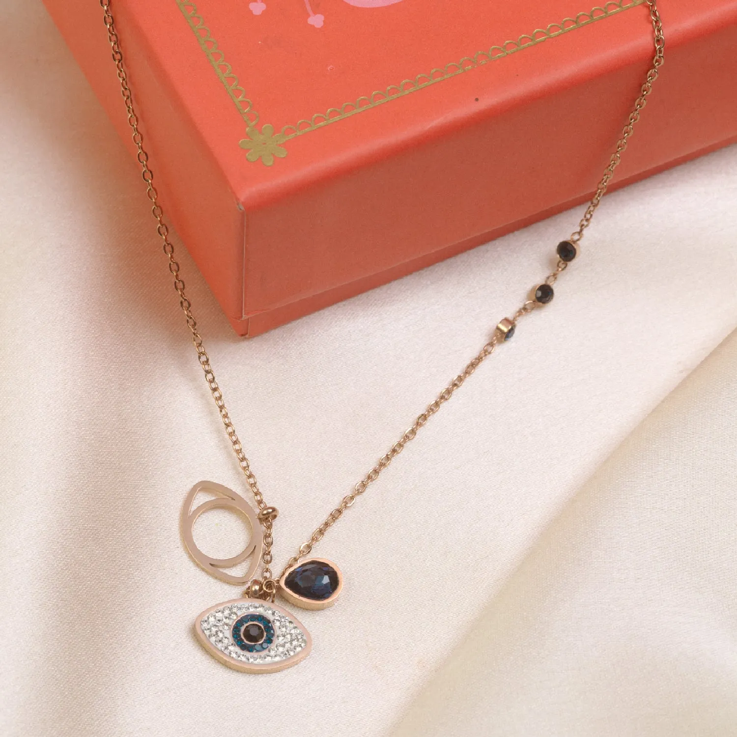 Artklim Gold Plated Evil Eye And Crystal Charms Pendant Necklace