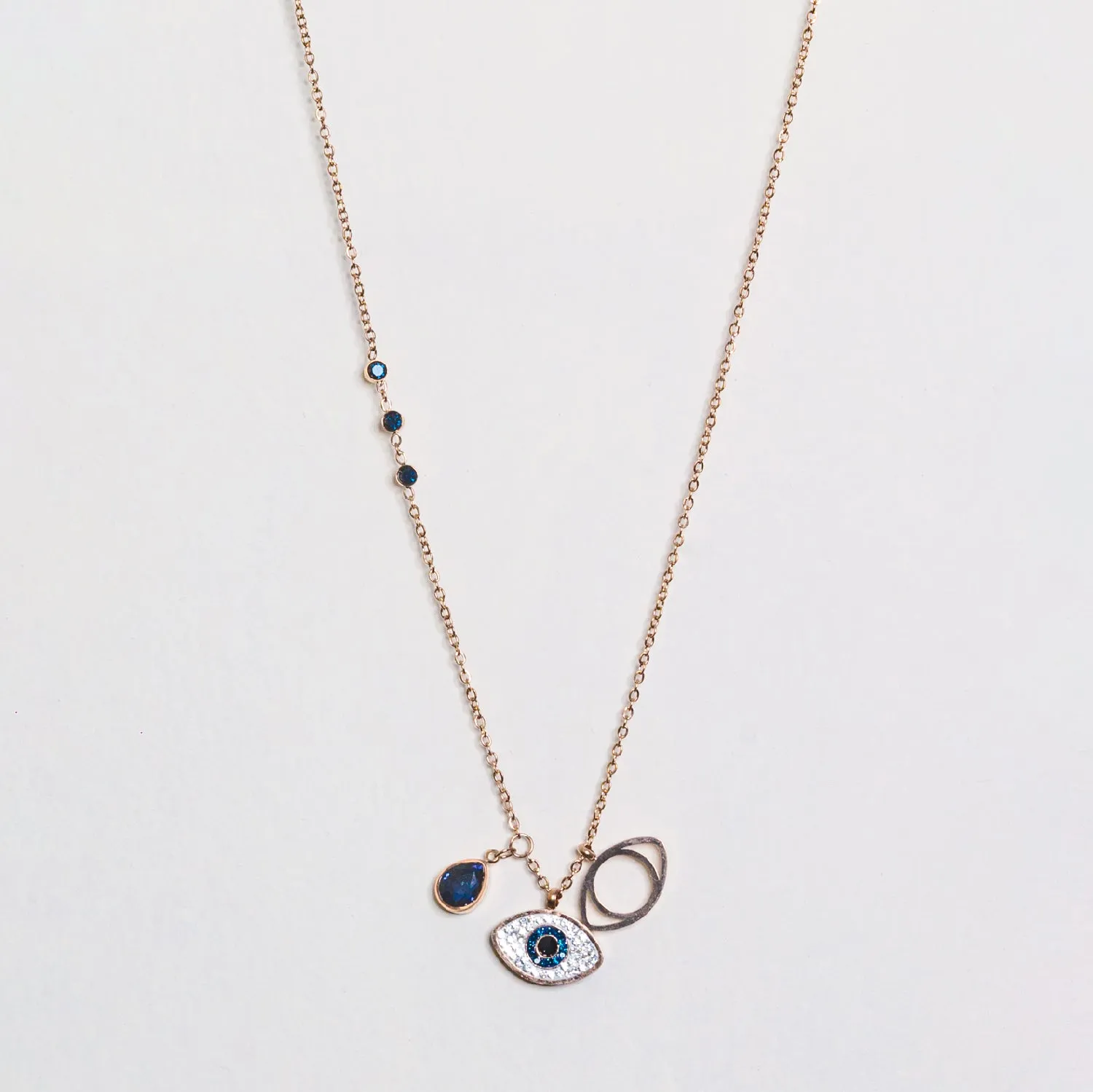 Artklim Gold Plated Evil Eye And Crystal Charms Pendant Necklace