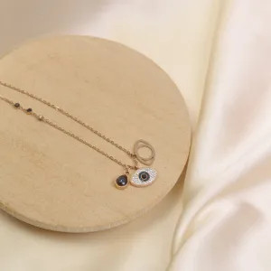 Artklim Gold Plated Evil Eye And Crystal Charms Pendant Necklace