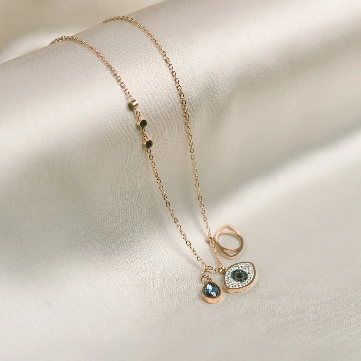 Artklim Gold Plated Evil Eye And Crystal Charms Pendant Necklace