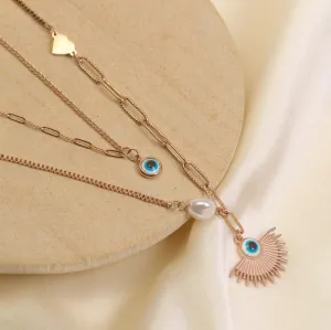 Artklim Rose Gold Double Layered Evil Eye Pendant Necklace