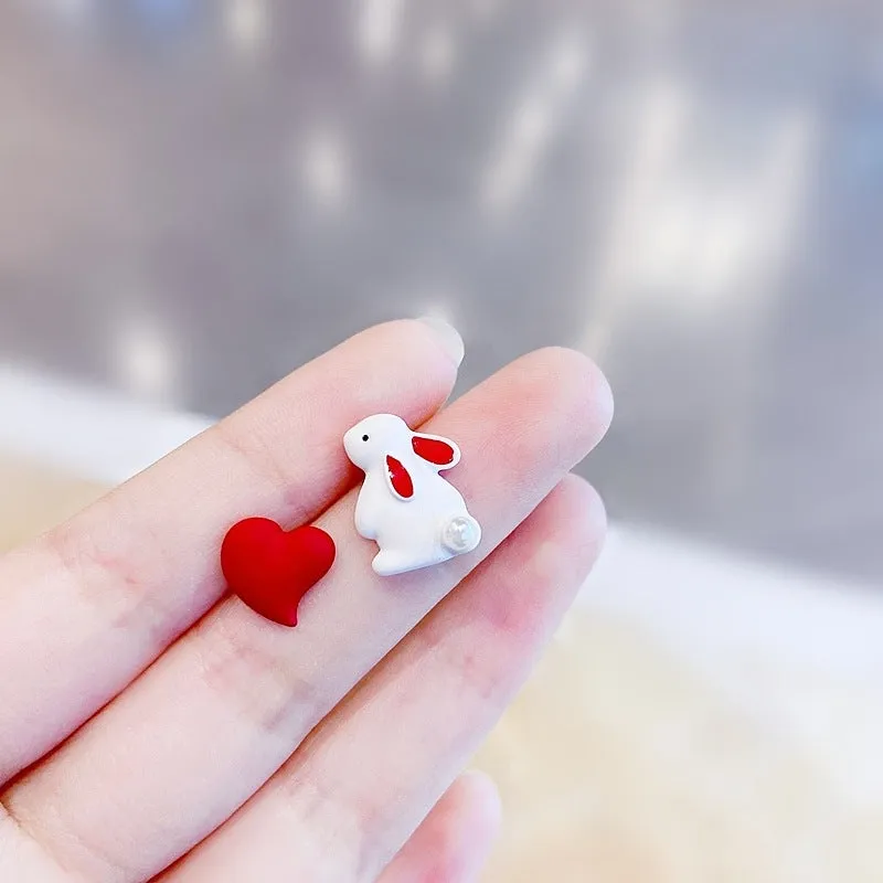 Asymmetric Red Heart Stud Earrings For Women Creative Hollow