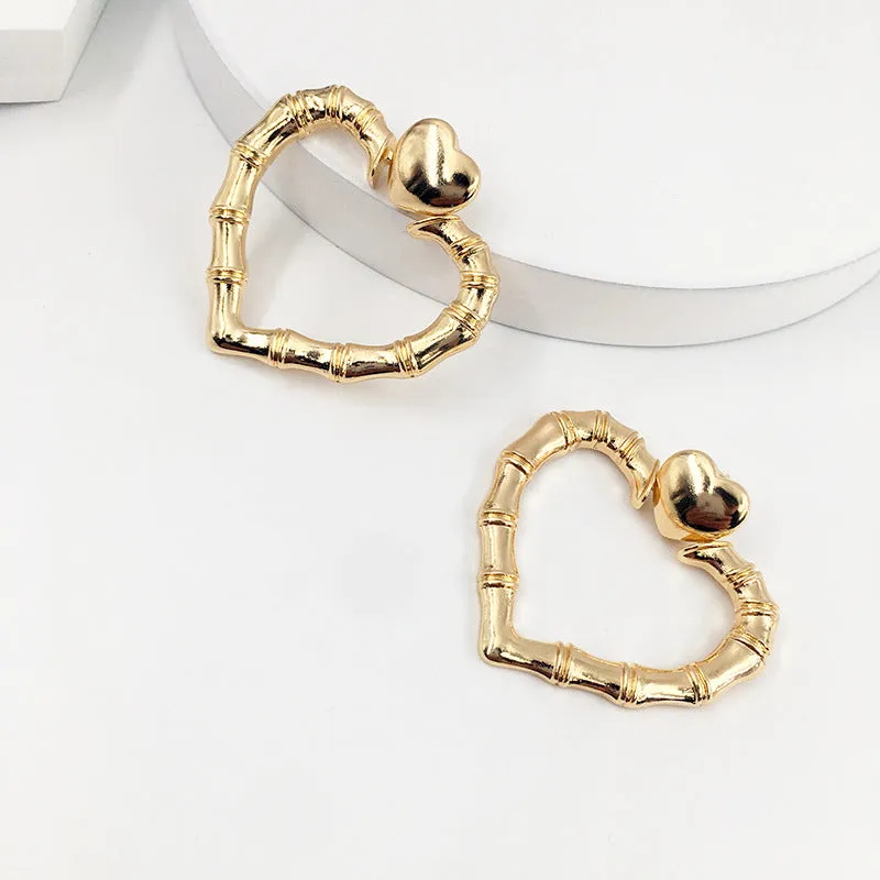 Bamboo Heart Earrings - Vienna Verve Collection, Unique Metal Design, Fashion Jewelry for Women