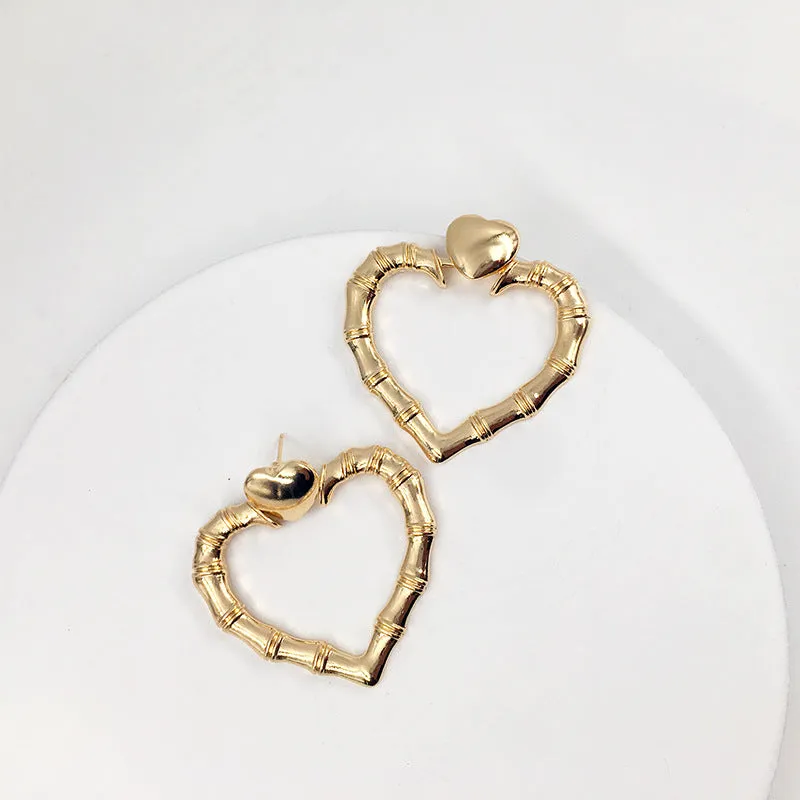 Bamboo Heart Earrings - Vienna Verve Collection, Unique Metal Design, Fashion Jewelry for Women