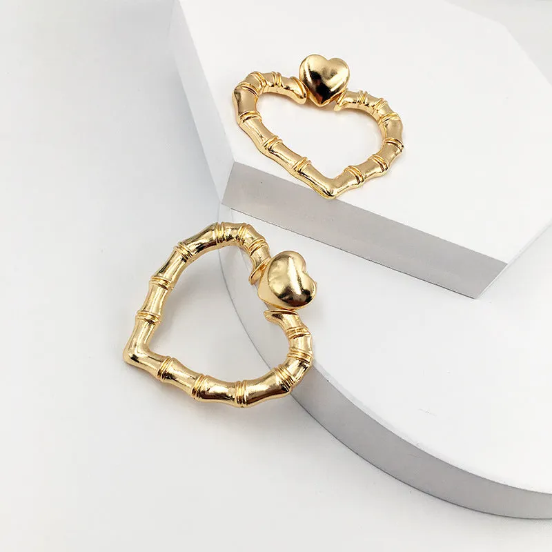 Bamboo Heart Earrings - Vienna Verve Collection, Unique Metal Design, Fashion Jewelry for Women