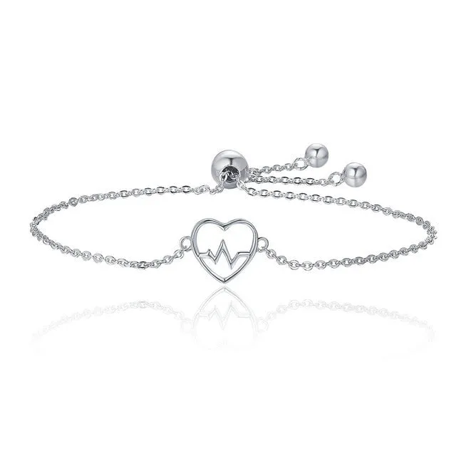 BAMOER Hot Sale 100% 925 Sterling Silver ECG Of Love & Sweetheart Heart Bracelet Women Luxury Authentic Silver Jewelry SCB019