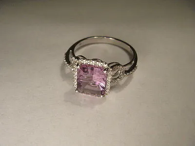 Beautiful Estate 14K White Gold Micro Pave Diamond Amethyst Ring