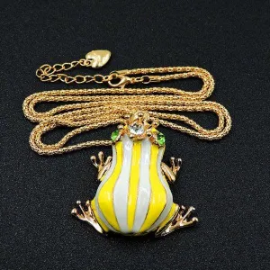 Betsey Johnson Frog Yellow & White Striped Enamel Crown Necklace