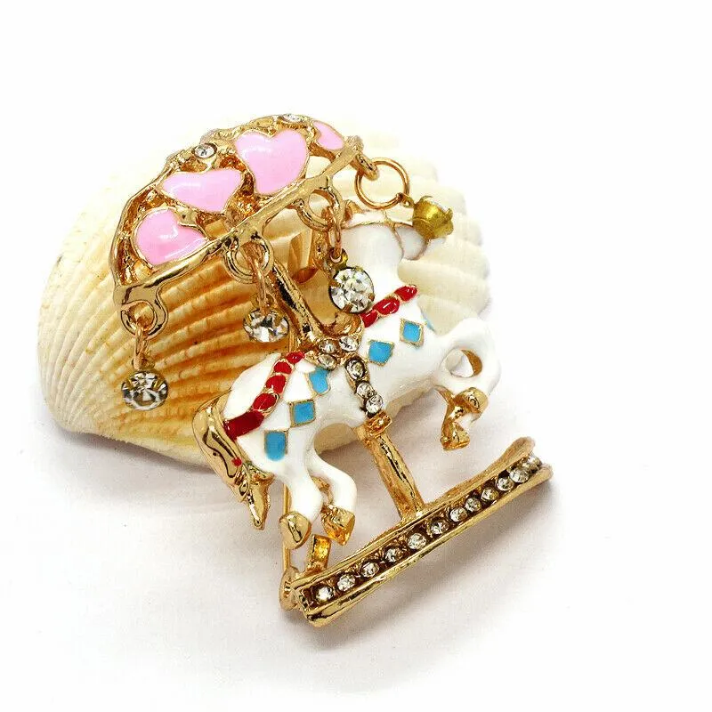 Betsey Johnson White Enamel Crystal Merry-Go-Round Brooch