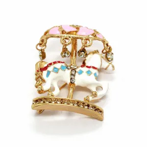 Betsey Johnson White Enamel Crystal Merry-Go-Round Brooch