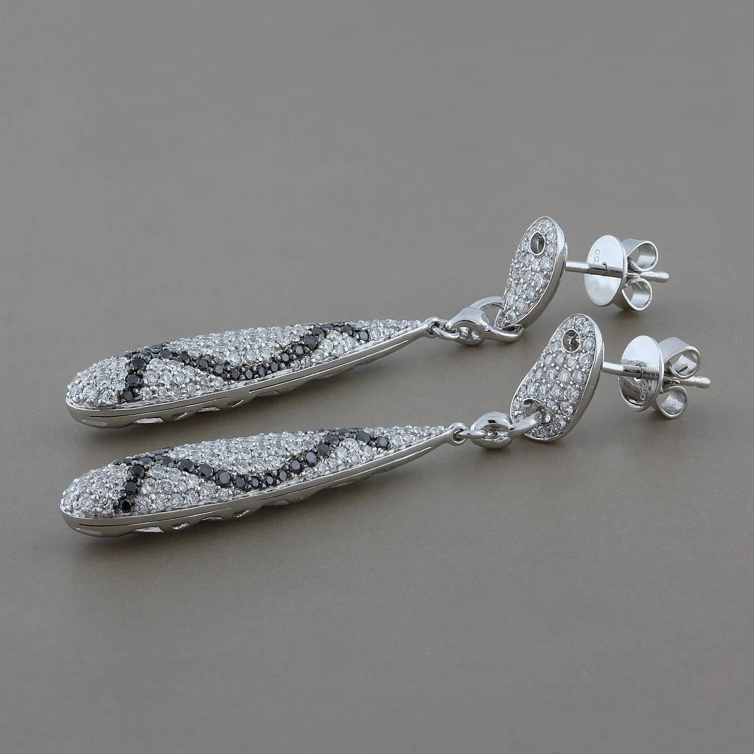 Black and White Diamond Gold Drop Earrings