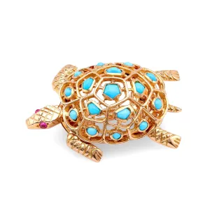 Boucheron Turquoise 18K Yellow Gold Turtle Brooch