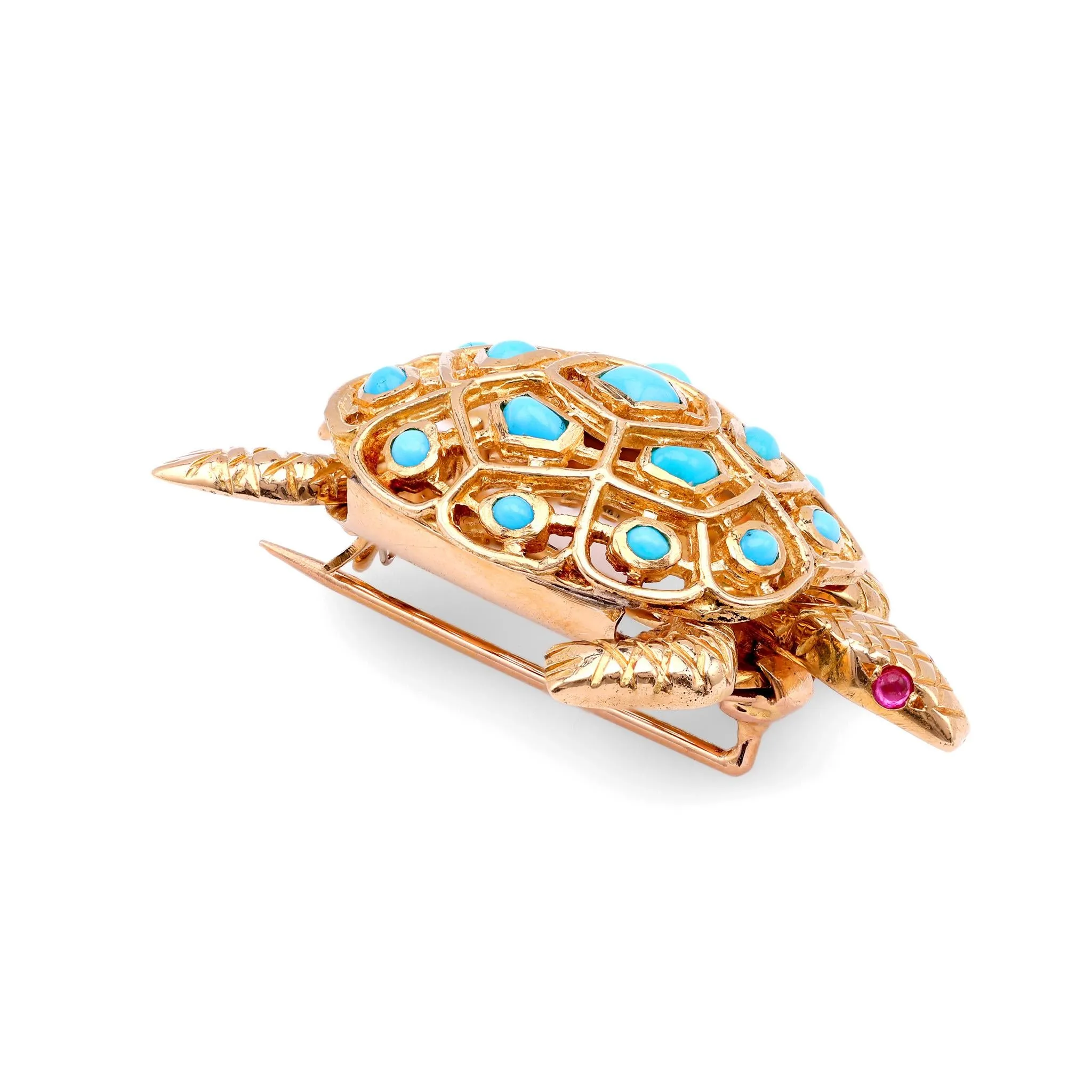 Boucheron Turquoise 18K Yellow Gold Turtle Brooch