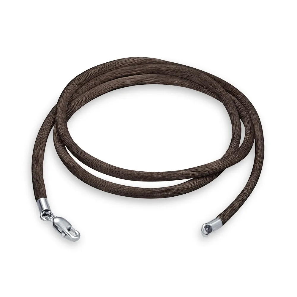 Brown Silk Cord Chain Necklace with Silver Plated Brass Clasp