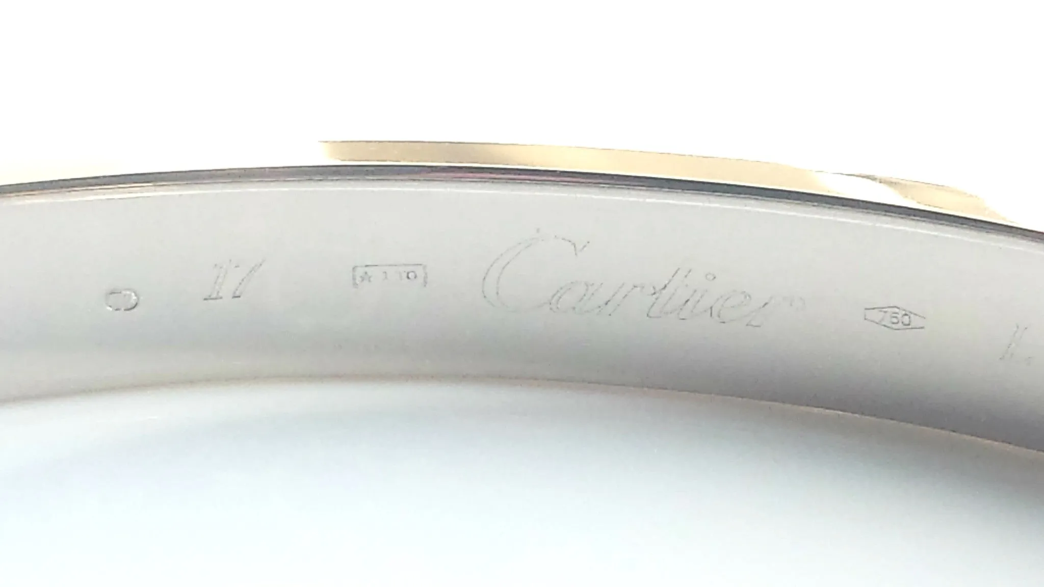 Cartier 18k White Gold Love Bracelet Bangle SZ 17, Box, receipt, certificate