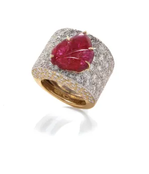 Carved Ruby Leaf Ring