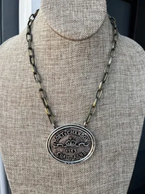 Chain Linked Necklace w/ Unique Champagne Charm